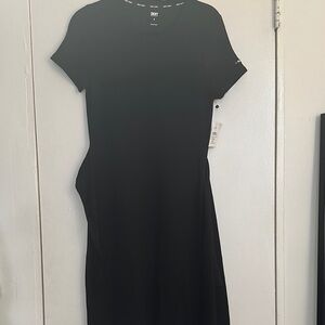 DKNY Black Fitted Wrap Around Midi Dress
